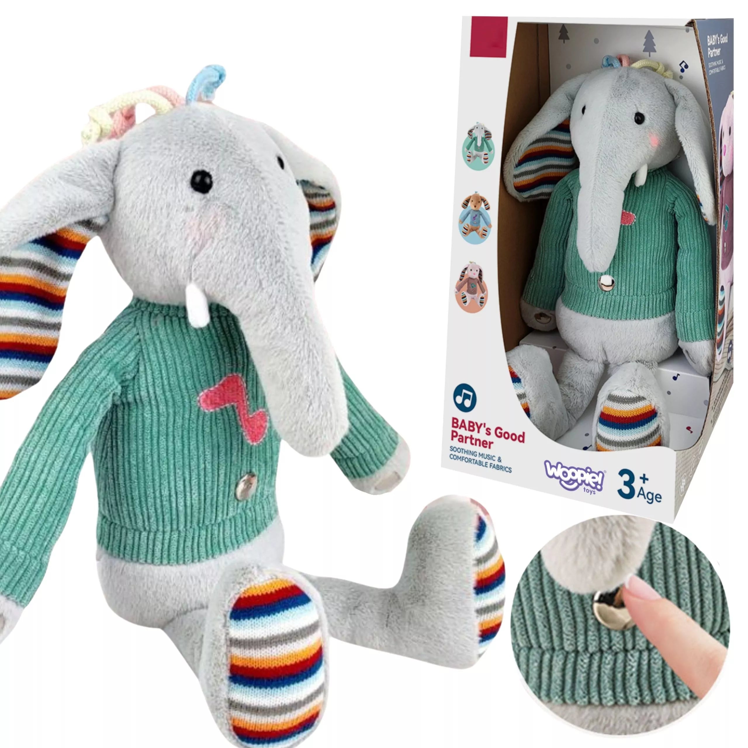 Woopie interaktyvus pliušinis drambliukas su melodijomis ir šviečiančiais skruostukais